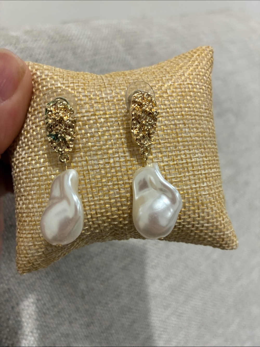 Gold and White Baroque Pearl Drop Earrings - Wedding Summer Beach Coastal